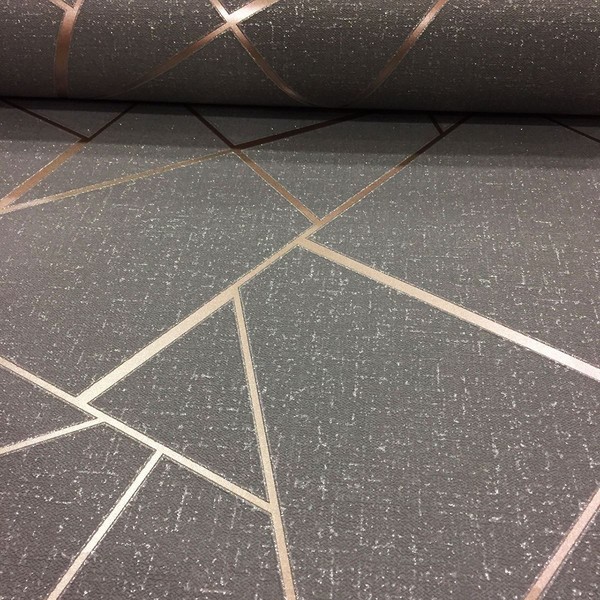 Fine Decor Quartz Fraktal Geometrische Tapete - FD42283 Kupfer / Kohle-image