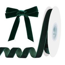 Green Velvet Ribbon 5/8 Inch 15 Yards Dark Green Velvet Fabric Vintage Thin C...