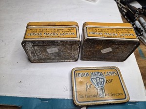 General Electric Mazda Auto Lamps Tin GE Edison Antique Vintage lot of 2
