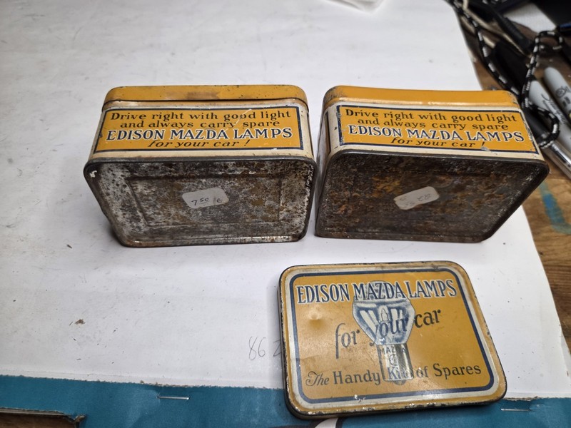 General Electric Mazda Auto Lamps Tin GE Edison Antique Vintage lot of 2