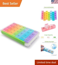 Weekly Rainbow Pill Box with 4 Daily Compartments - Moisture Proof Design