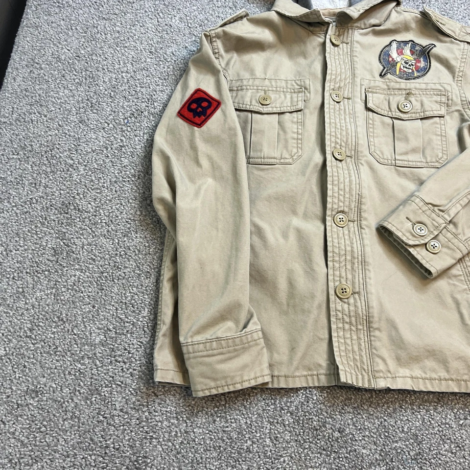 Chaqueta GapKids Niños XL 12 Caqui Con Capucha Utilidad Camisa de Campo Parches Calavera Lobo Foto 2 de 4