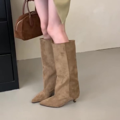 Winter Street Style Pointed Toe Knee-High Boots Women Low Heels Shoes Long Boots - Video 1 of 1