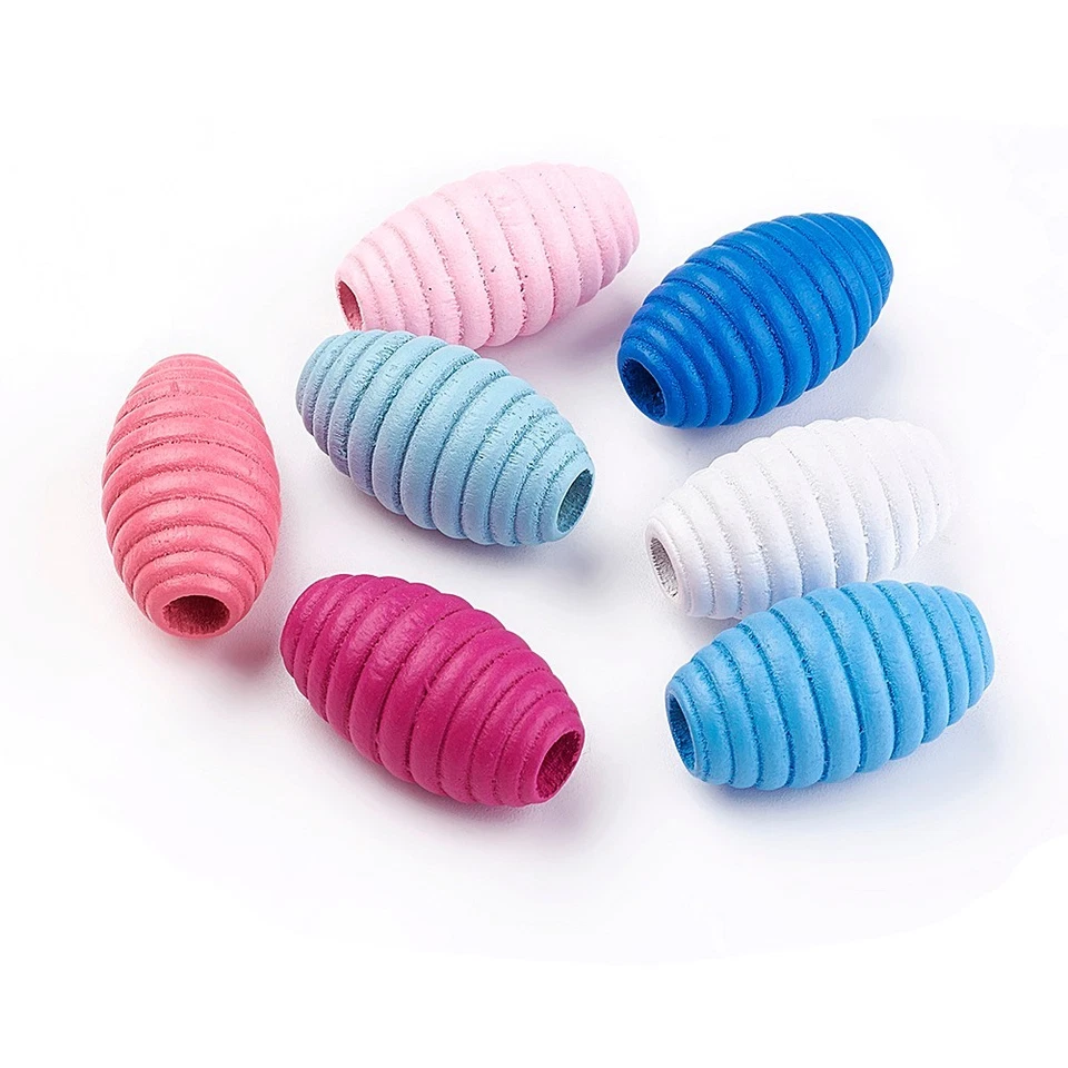 50 Holzperlen 25mm Bunte Holz Oval Perlen Bienenstock Schmuck Basteln Deko H90 - Bild 2 von 4