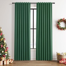 100 Blackout Curtains Green Linen 84 Inches Long 2 Panels Set for Bedroom Ba...