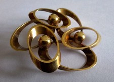 Brosche Geschwungene Ringe Kugel Vergoldet Stempel Amerikaner A*D Vintage Edel