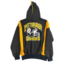 Vintage Pittsburgh Steelers Hoodie XL Black Yellow Helmet Graphic Made in USA