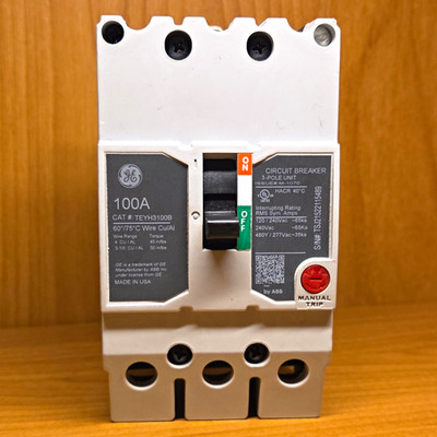 GE TEYH3100B 100A 3Pole Circuit Breaker Bolt On 35k@480/277 VAC (Ships Same Day)
