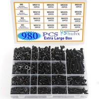 Schrauben Set Schwarz M3 M4 M5 M6 Mit Muttern Unterlegscheiben 980Pcs