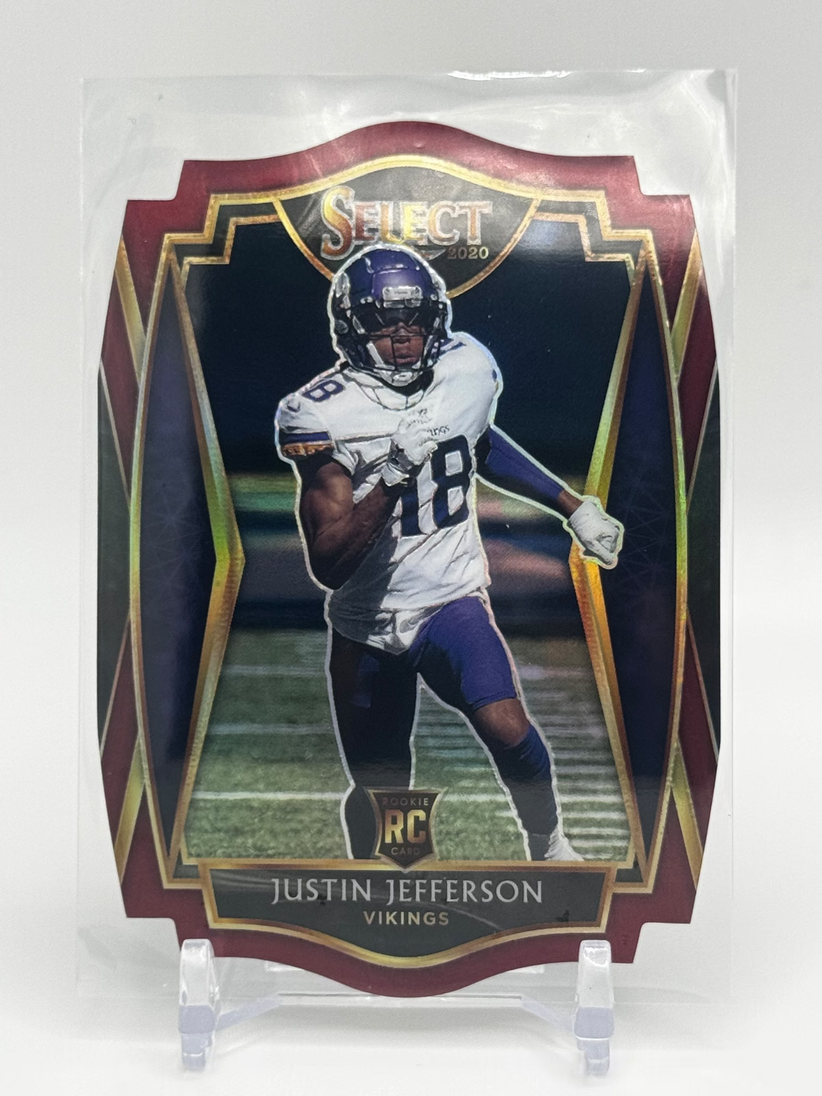 2020 Select Premier Level Justin Jefferson RC #161 Maroon Prizm Die-Cut