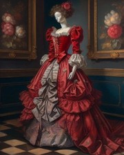 Customised Red Vintage Victorian Ball Gown Square Neck Lace Corset Evening Dress