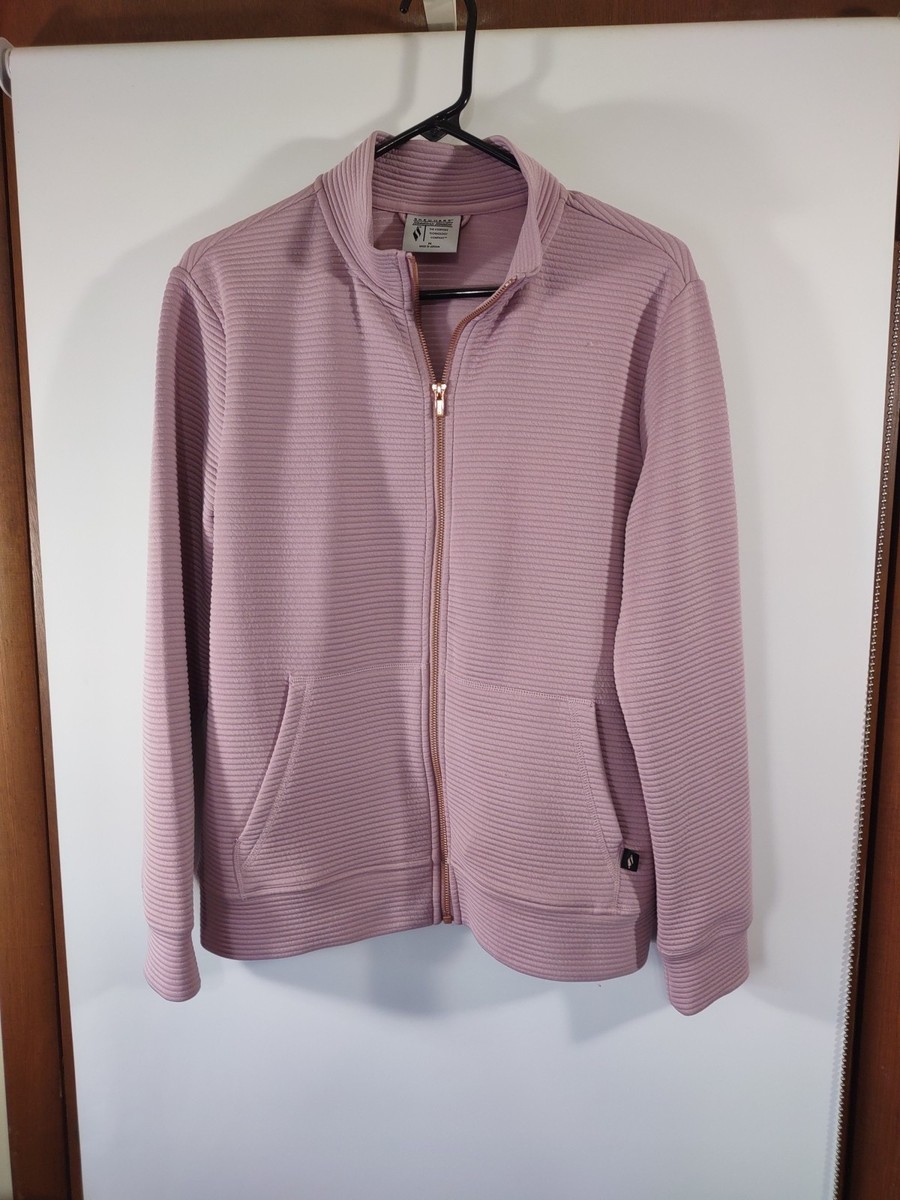 Skechers Hoodless Hoodie, Women's M, Ribbed, Dusty Rose, Front Zip, Pockets