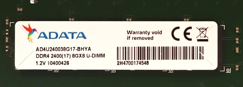 ADATA Technology 8GB PC4-19200 Desktop Memory P/N: AD4U240038G17-BHYA Tested - Image 2 of 2