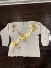 Victoria Harbour Vintage Beaded Ivory Sweater Women  s Large 1980  s Retro Lights