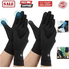 2 Pairs Compression Full Finger Arthritis Gloves, Copper Glove with Touch Scr...