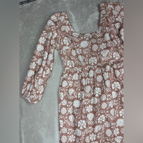 Faherty Freya Scoop Neck Balloon 100% Cotton Clay Jai Floral Midi Dress Size XS - Picture 2 of 16
