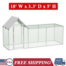 10x3.3x5 FT Metal Chicken Coop Chicken Run House Poultry Habitat Cage with Cover