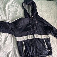 US Polo Assn Jacket Mens Large Full Zip Hooded Windbreaker Logo Outdoor