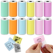 12 Rolls 53mmx3.75m Thermal Printer Paper, Mini Colorful Self-adhesive Label ...