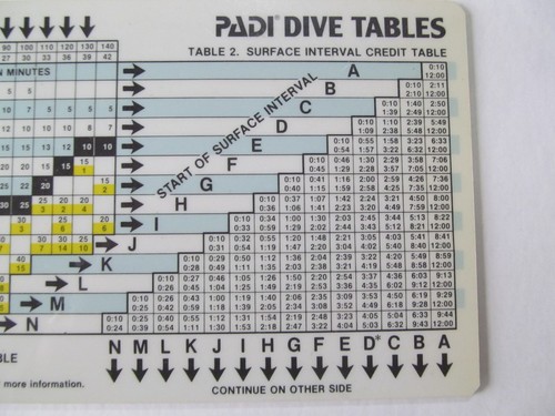 PADI DIVE TABLES SCUBA DIVER WATERPROOF PLASTIC CARD Good Condition 1981 - Picture 3 of 4