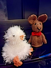 Hand knitted egg cosy - Easter chicken & rabbit with red bow - SET OF 2 - NEW