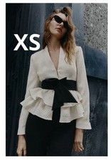 ZARA Belted Frill Blazer, Women's, Size XS, White