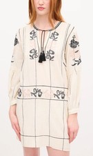 Ulla Johnson Dalia Embroidered Mini Tunic Dress Womens Cream Black Long Sleeve