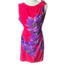 Anthropologie Yoana Baraschi Dress Sz Large Red Floral midi Satin Lined Keyhole