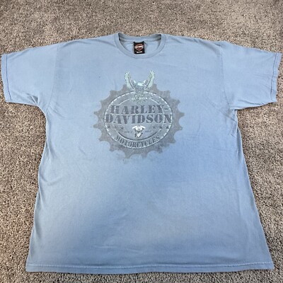 Harley Davidson T-Shirt Men's 2XL Blue Eagle Logo Salem Oregon Biker Small Holes