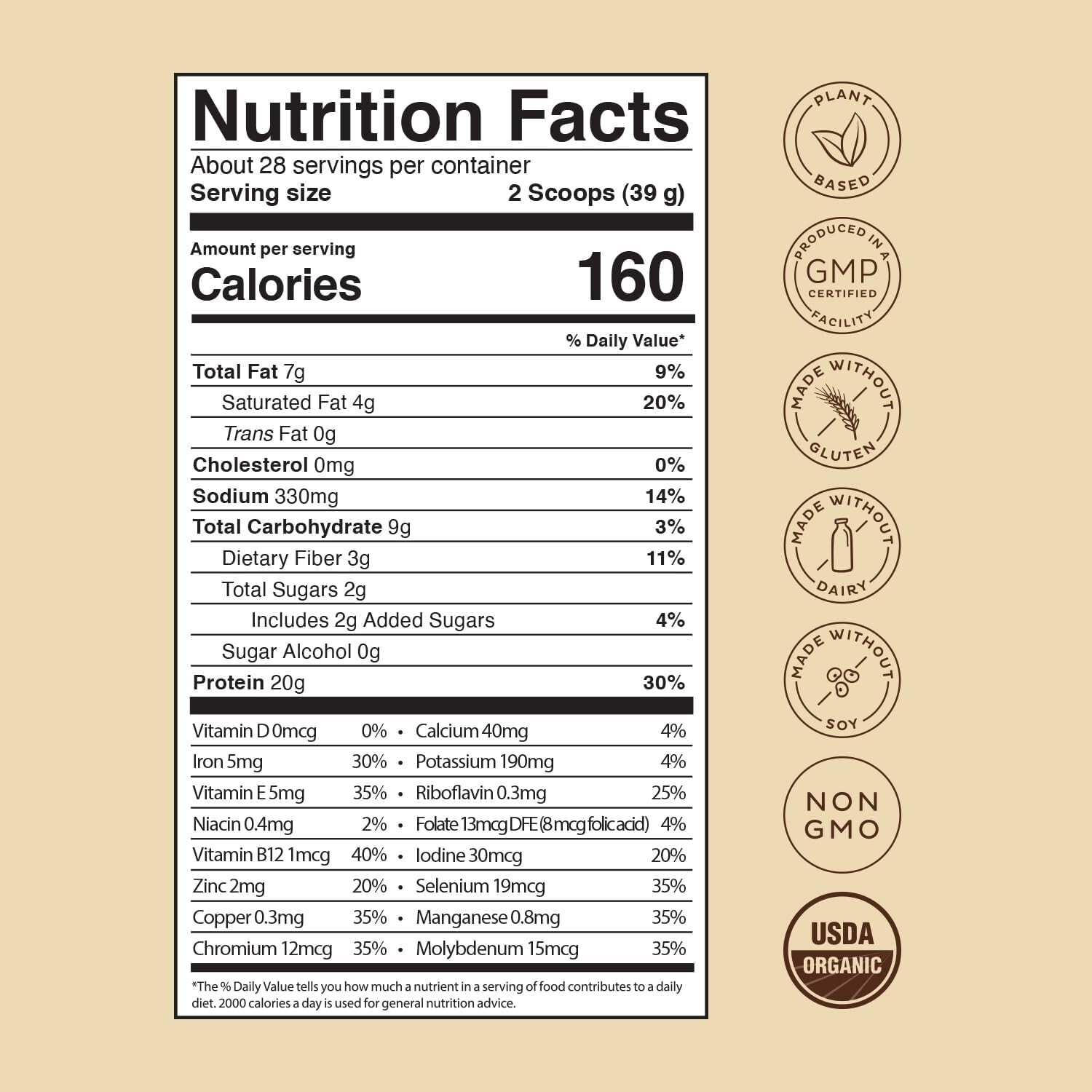 KOS Vegan Protein Powder Erythritol Free, Chocolate Organic Pea