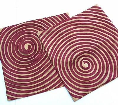 Pier Throw Pillow Cover Sham Case Pair Ribbon Spiral Garnet Gold 18
