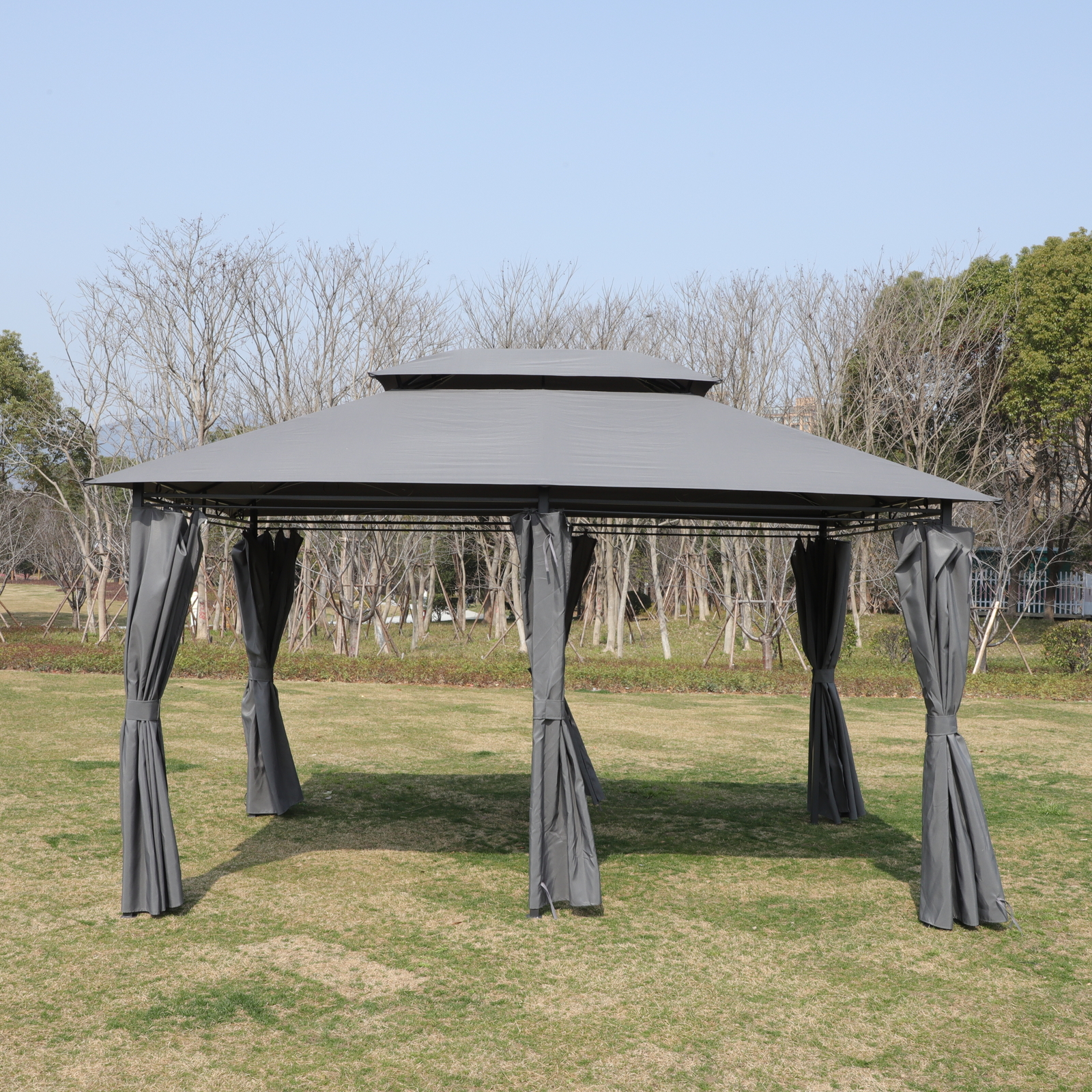 13x10 Outdoor Gazebo w/ Grey Top, Vent Roof, Mosquito Net, for Garden, Deck
