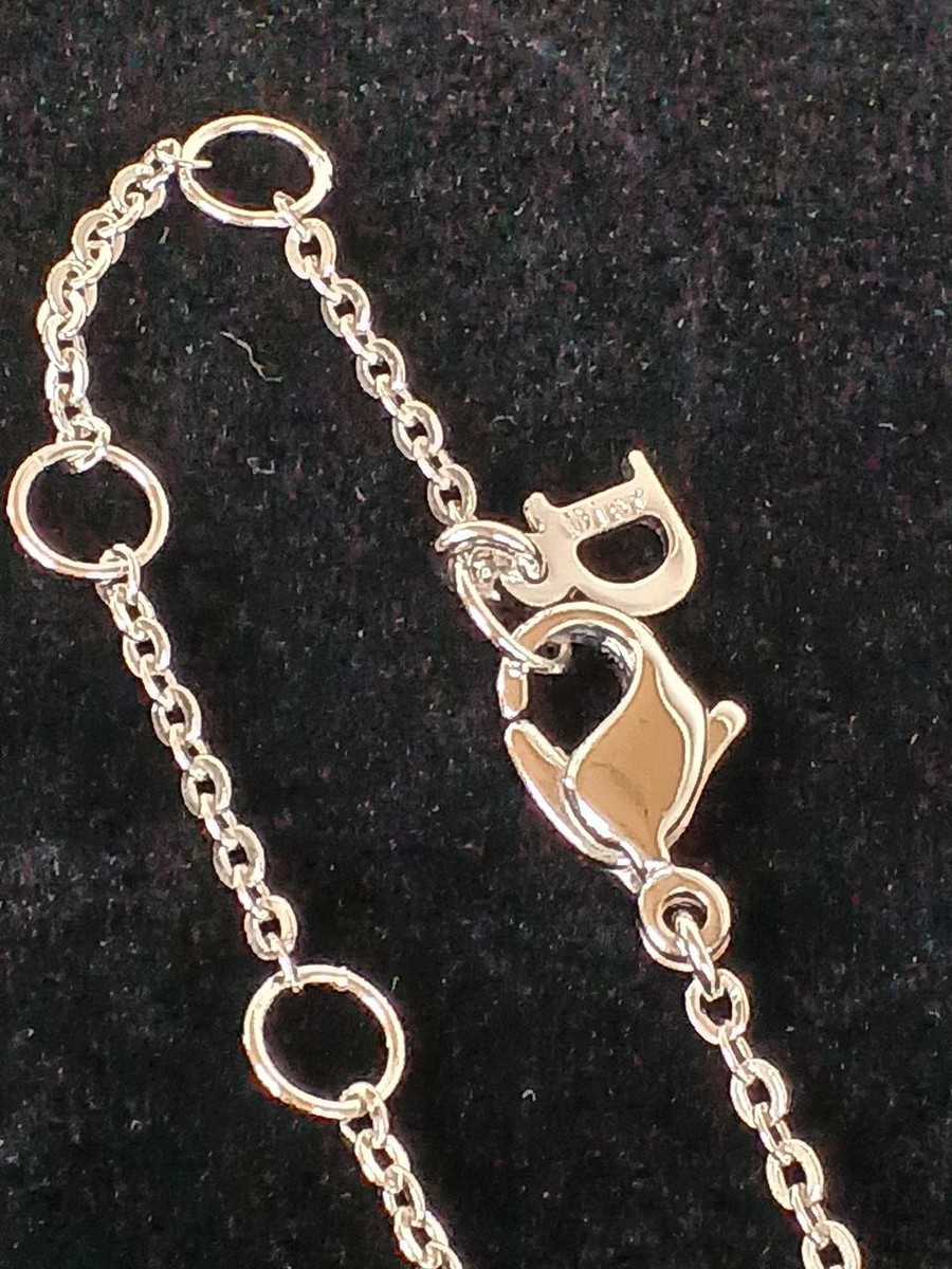 Dior D Logo Rhinestone Silver　Necklace Christian Dior Necklace D logo metal/Rhinestone Silver Women