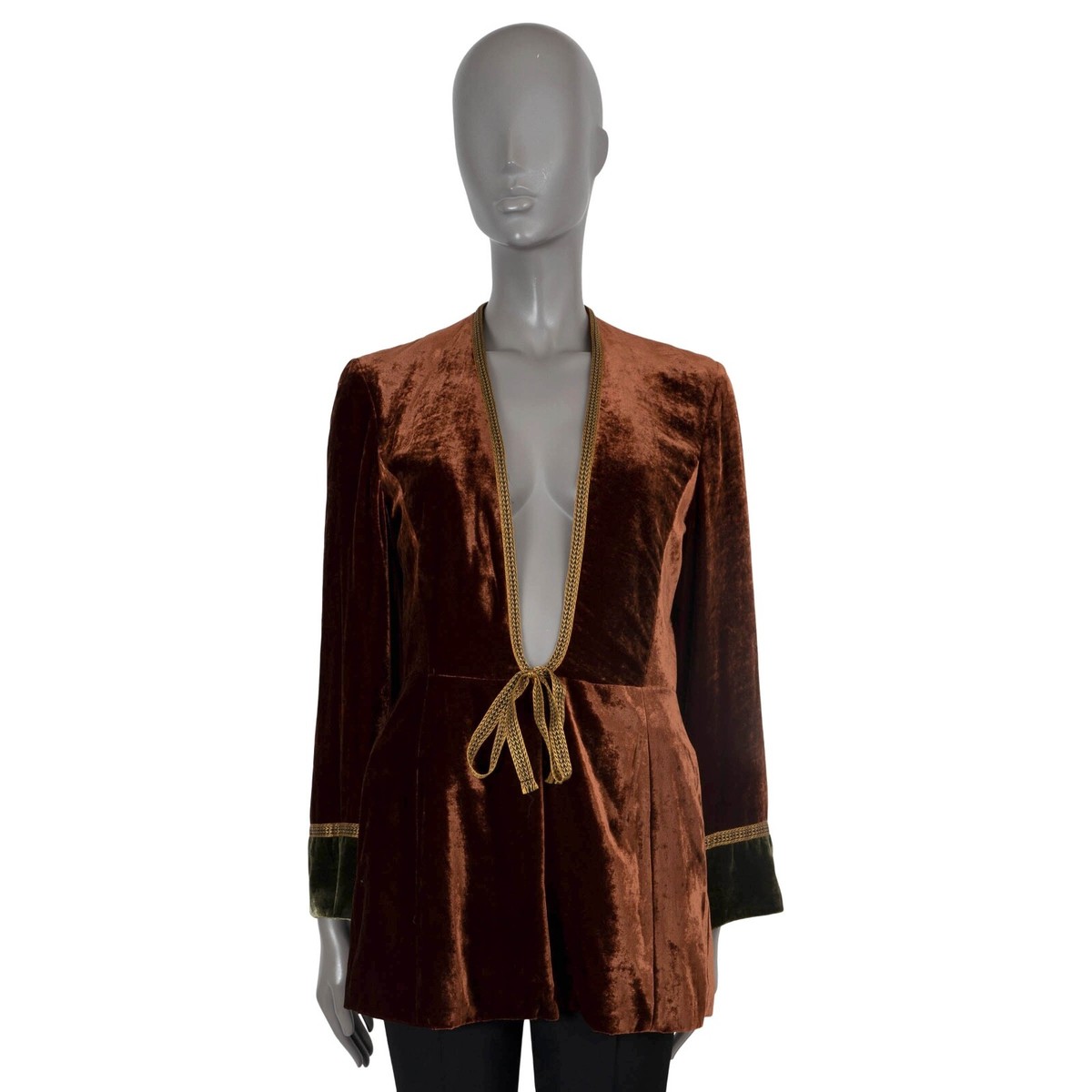 70509 auth ETRO brown 2019 DERBYSHIRE RIBBON TRIM VELVET Jacket 42 