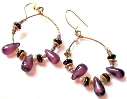Boucles D'oreilles Pendantes Gipsy Gitane - Couleur Or Et Perles - Vintage