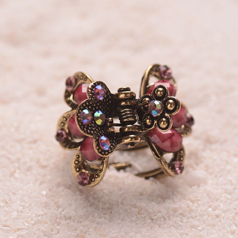 JANUS Hair Clip Vintage Rhinestone Bronze Crystal Flower‎ Claw Clip Rhinestone Antique Bronze Flower Hair Claw Rhinestone Hairpin Clip  main image 2