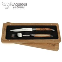 Laguiole En Aubrac - 1 Steakmesser + 1 Gabel - Wacholder - Besteck Frankreich