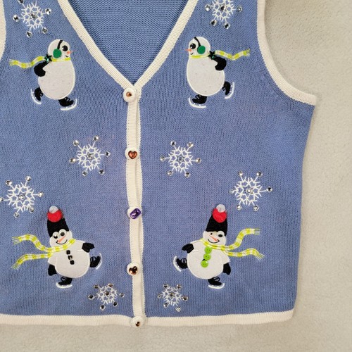 Vtg 90s Holiday Editions Snowman Ice Skating Winter Festive Womens Vest Size L - Picture 5 of 24