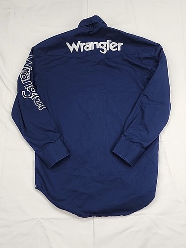 Wrangler® Embroidered Logo Small Navy Long Sleeve Button Down Shirt MP2327N - Picture 8 of 10
