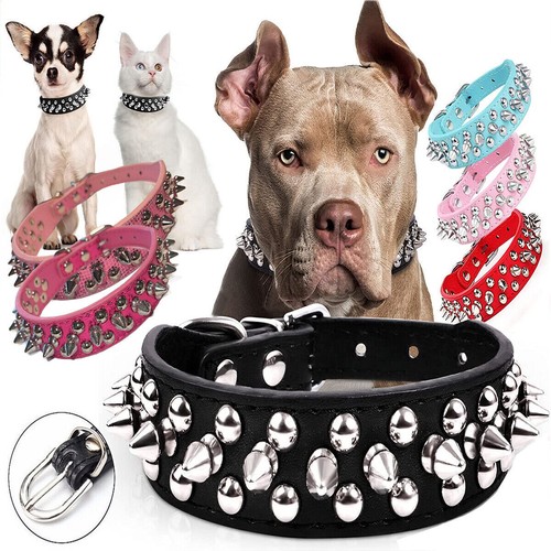 Spiked Studded Dog Collar Rivet Adjustable PU Leather Pet XXS M L XL XXL 9 Color eBay