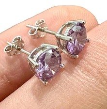 Amethyst Stud Earrings Sterling Silver 925 6MM Stud Earrings for Women FREE SHIP