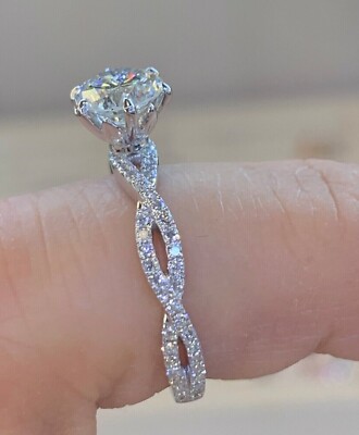 2Ct Round Cut Moissanite Solitaire Twisted Engagement Ring 14K White Gold Plated