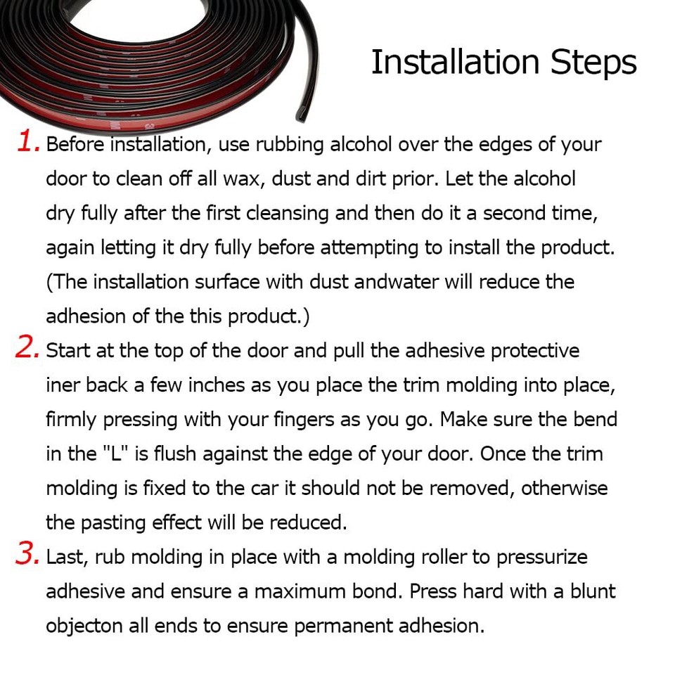 Tintvent Automotive Door Edge Trim Molding Kit with Tape L Shaped Lip