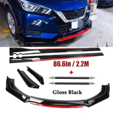 For Nissan Versa Front Bumper Lip Spoiler Splitter Side Skirt Glossy Black +Red