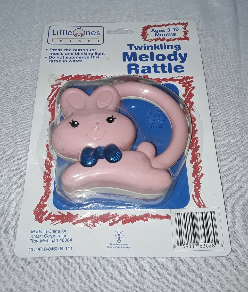 VINTAGE LITTLE ONES INFANT TWINKLING MELODY RATTLE PLASTIC BUNNY