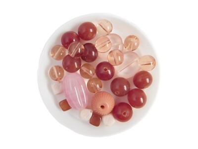 Vintage Glass Bead Destash Mixed Lot, Pink and Red Colors