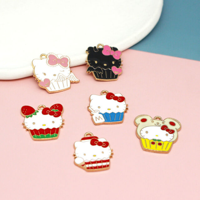 30pcs Cute Enamel Cupcake Hello Kitty Charms for Make Necklace Bracelet Earrings FQ10710