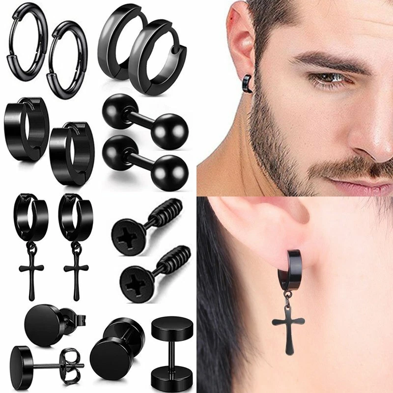 Black square earrings sale mens