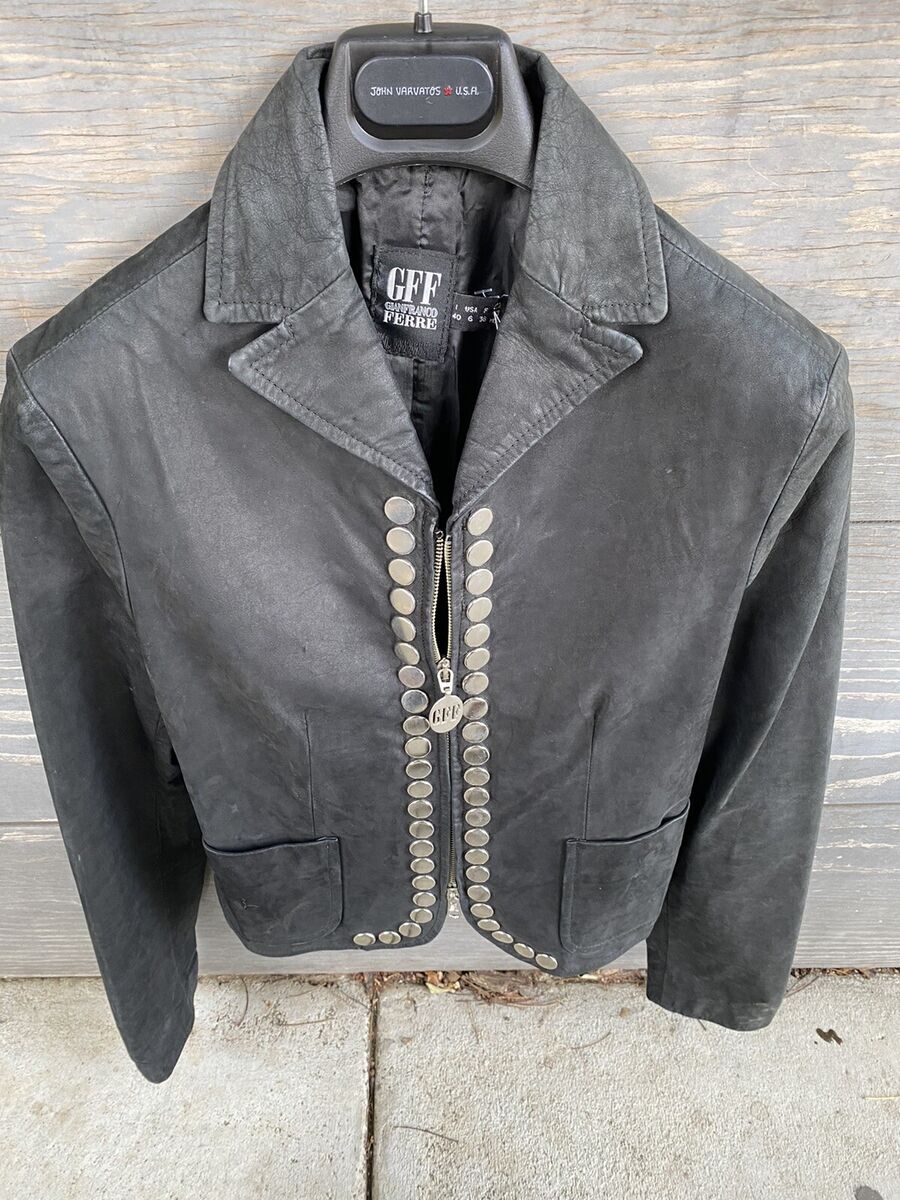 Womens Vintage Black Leather Jacket GIANFRANCO FERRE Womens Vintage Black Leather Jacket GIANFRANCO FERRE
