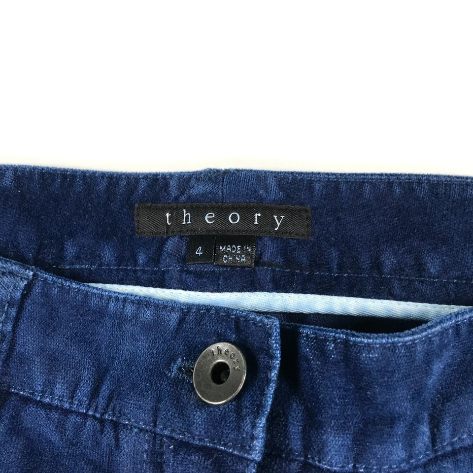 Nuevo Pantalones Theory Mujer 4 Azul Terciopelo Terciopelo Campana Parte Inferior Pierna Acampanada SHIMRA Foto 3 de 4